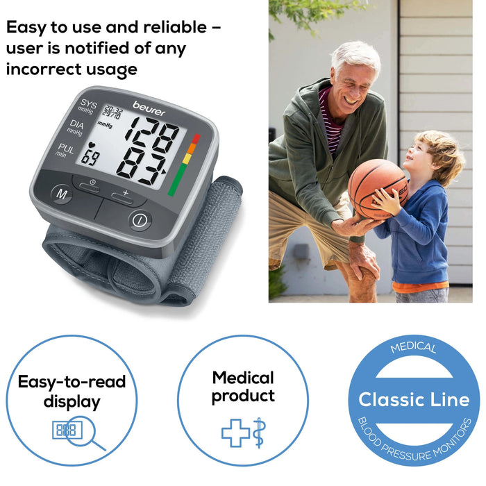 Beurer Germany BC 32 Compact Wrist Blood Pressure Monitor with Risk Indicator Scale & Arrhythmia Detection