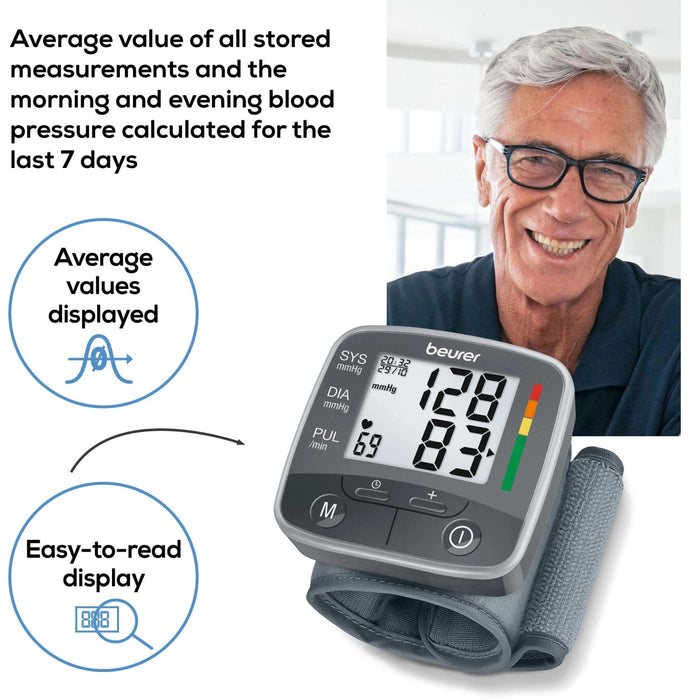 Beurer Germany BC 32 Compact Wrist Blood Pressure Monitor with Risk Indicator Scale & Arrhythmia Detection