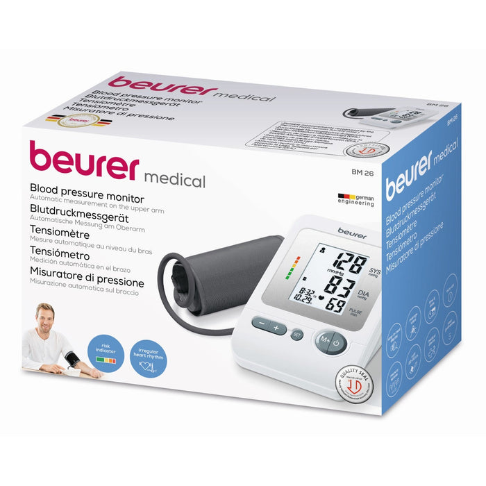 Beurer Germany BM 26 Upper Arm Blood Pressure Monitor: Arrhythmia & Risk Indicator. For up to 4 Users. 30 Memory Spaces