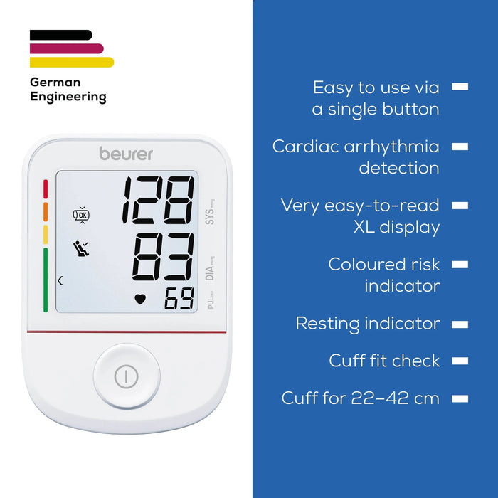 Beurer BM 38 Upper Arm Blood Pressure Monitor: Easy to Use. Accurate Measurements. Arrhythmia Detection. XL Display. Universal Cuff 22-42 cm