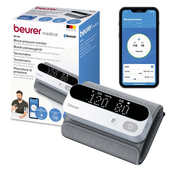 Beurer Germany BM 59 Upper Arm Blood Pressure Monitor: Bluetooth Enabled, No Tubes, Track BP on App