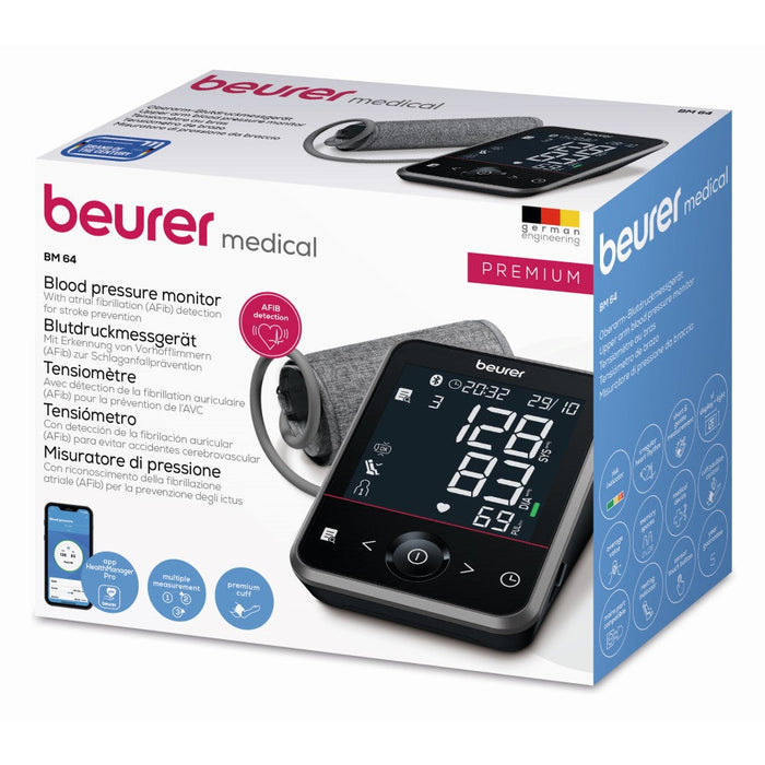 Beurer Blood Pressure Monitor with App & Bluetooth: Track BP, Arrhythmia, Pulse BM 64