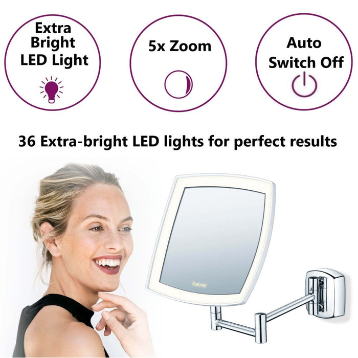 Beurer Cosmetics Mirror: LED Illuminated, Wall Mounted, 5x Magnification BS 89