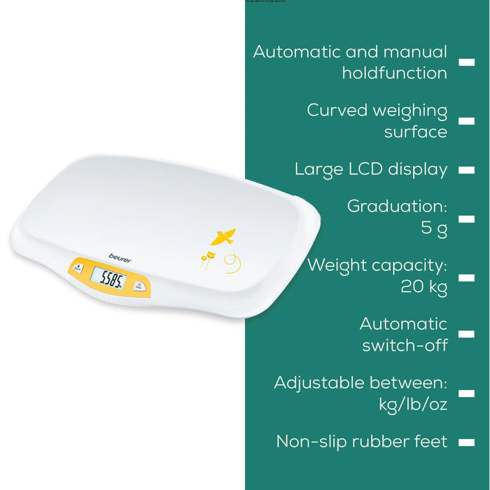 Beurer BY 80 Baby Scale: Non-Slip, Tare Function for Wriggly Baby, 5g Increments