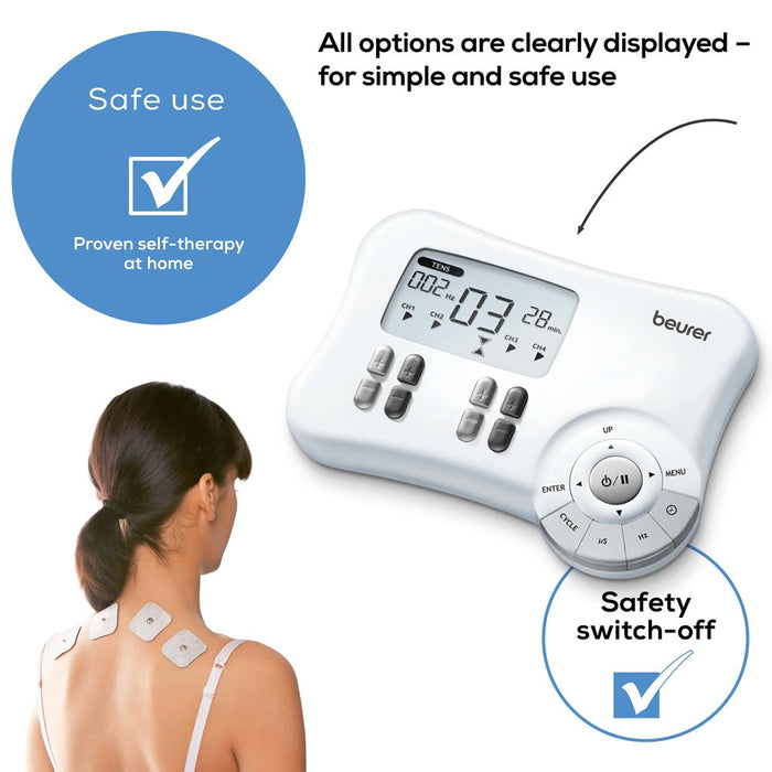 Beurer Germany EM 80 Digital TENS / EMS Device: 3-in-1 Pain Therapy, Muscle Stimulation & Massage