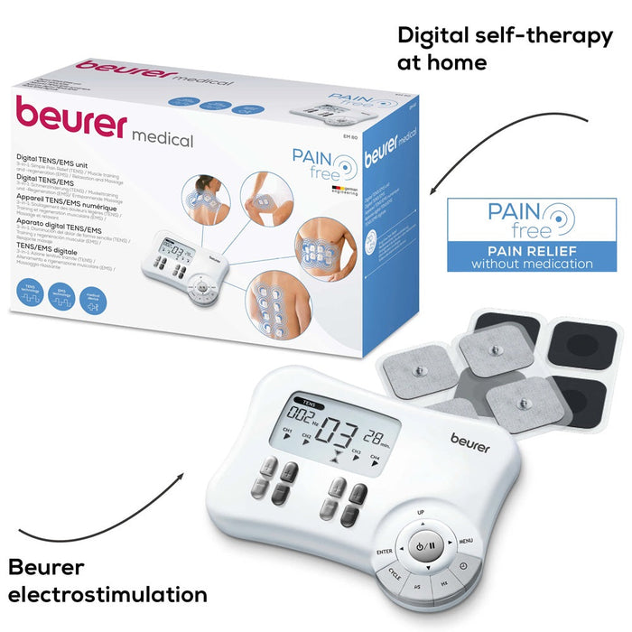 Beurer Germany EM 80 Digital TENS / EMS Device: 3-in-1 Pain Therapy, Muscle Stimulation & Massage