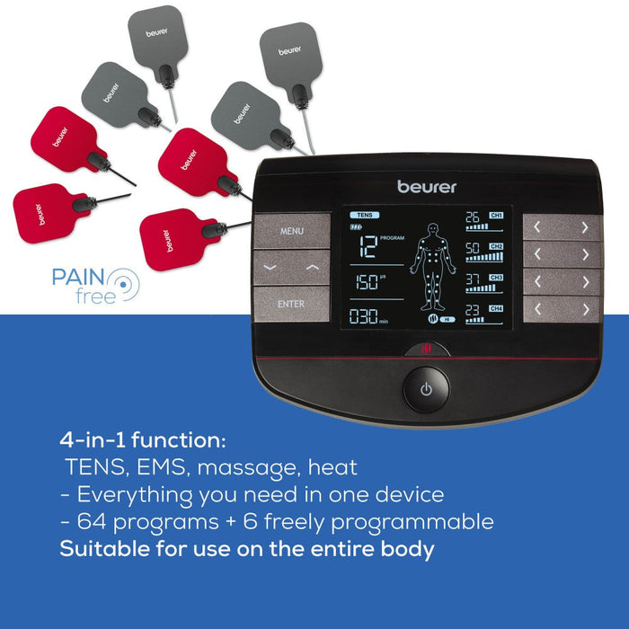 Beurer Germany TENS, EMS & Massage Device with Heat Option: 4-in-1 Digital EM 89