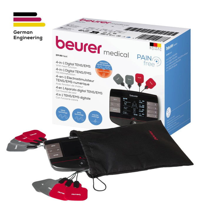 Beurer Germany TENS, EMS & Massage Device with Heat Option: 4-in-1 Digital EM 89