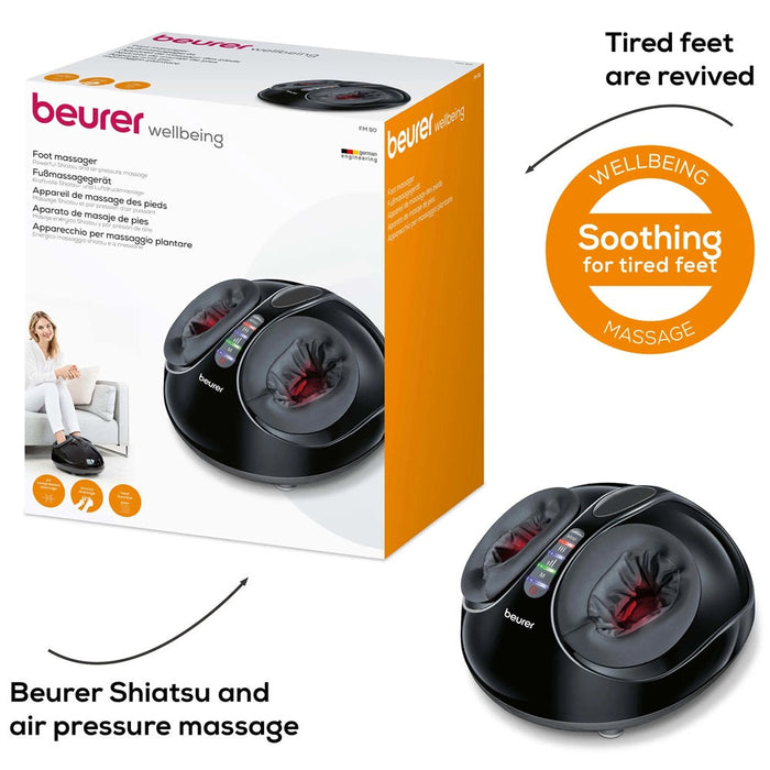 Beurer FM 90 Foot Massager: Shiatsu & Air Pressure Massage with Heat Option