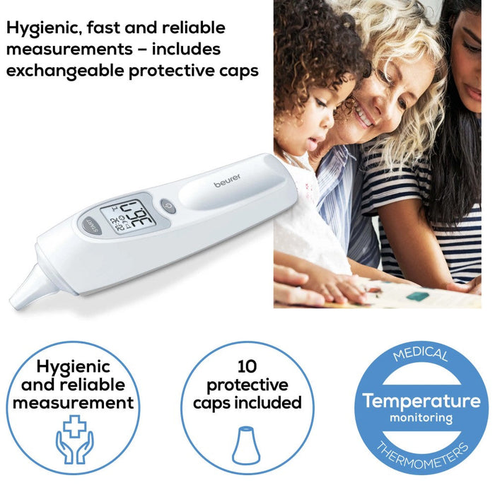 Beurer FT 58 In-Ear Thermometer: Hygienic Protective Caps, Infrared Technology, Rapid Results