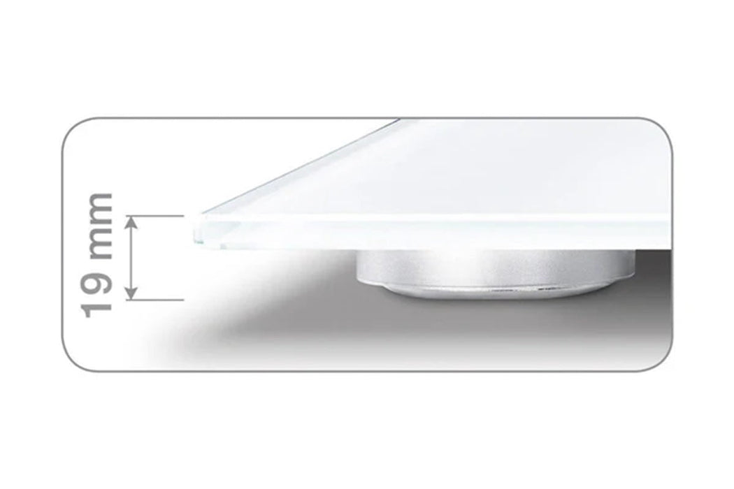 Beurer Germany GS 10 Bathroom Scale: Compact, Space-Saving. Silver-Grey Glass with Shimmer Flower Motif. 180kg Capacity