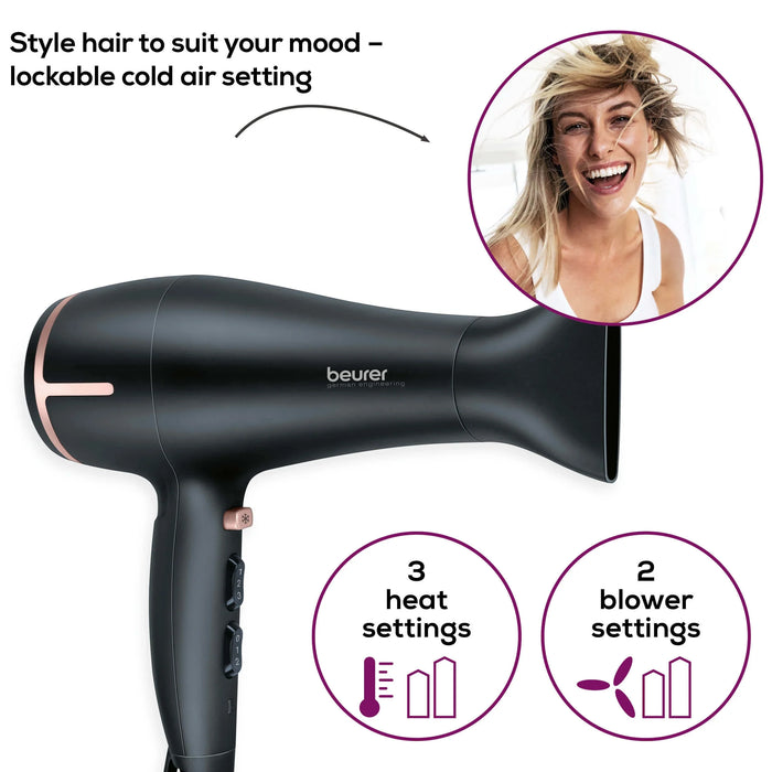 Beurer HC 60 Hair Dryer: Eco Friendly Touch Control Technology, Ion Function, 1400-2000W