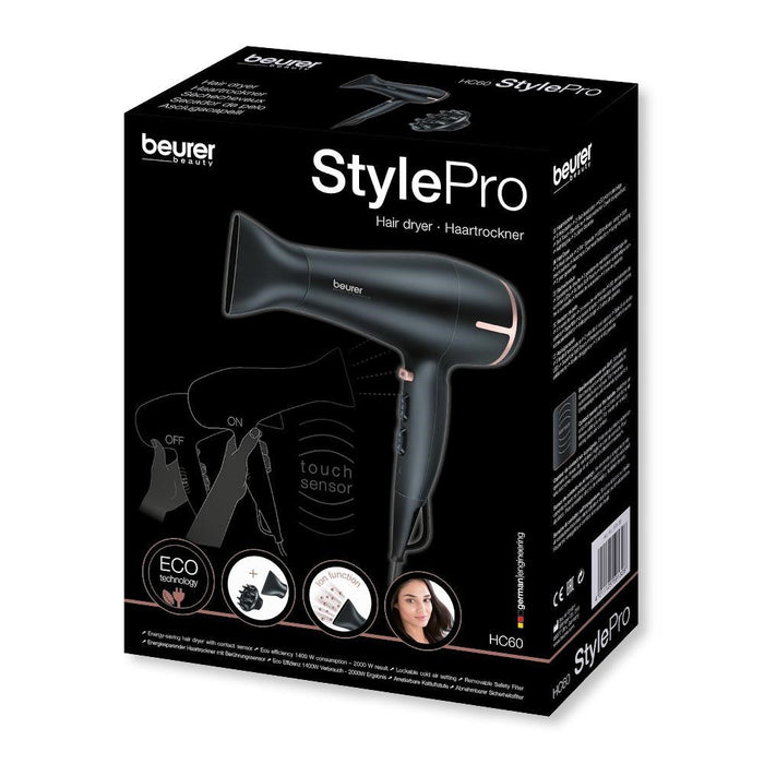 Beurer HC 60 Hair Dryer: Eco Friendly Touch Control Technology, Ion Function, 1400-2000W