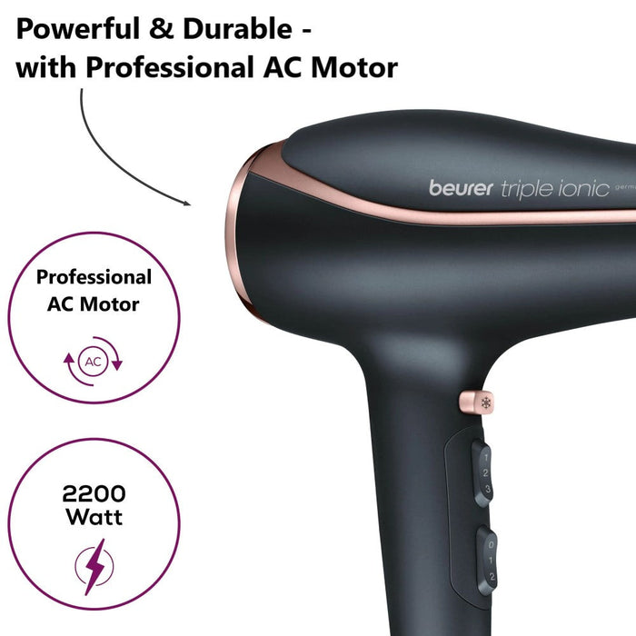 Beurer HC 80 Hair Dryer: Fast Drying, Triple Ionic Function, Variable Heat & Speed