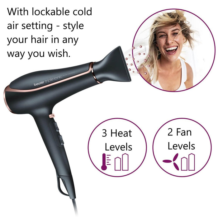 Beurer HC 80 Hair Dryer: Fast Drying, Triple Ionic Function, Variable Heat & Speed