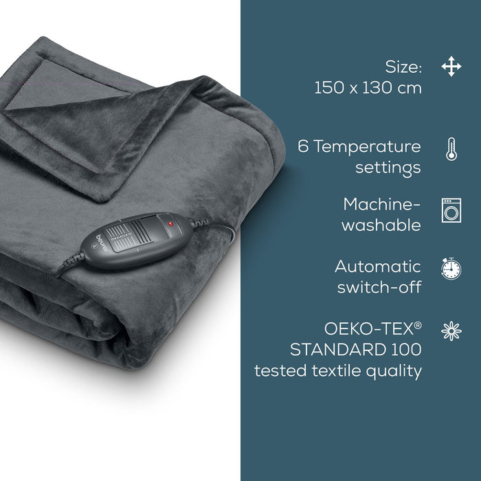 Beurer HD 74 LE24 Electric Blanket: Cosy Heated Over Blanket in Limited Edition Black 130x150cm