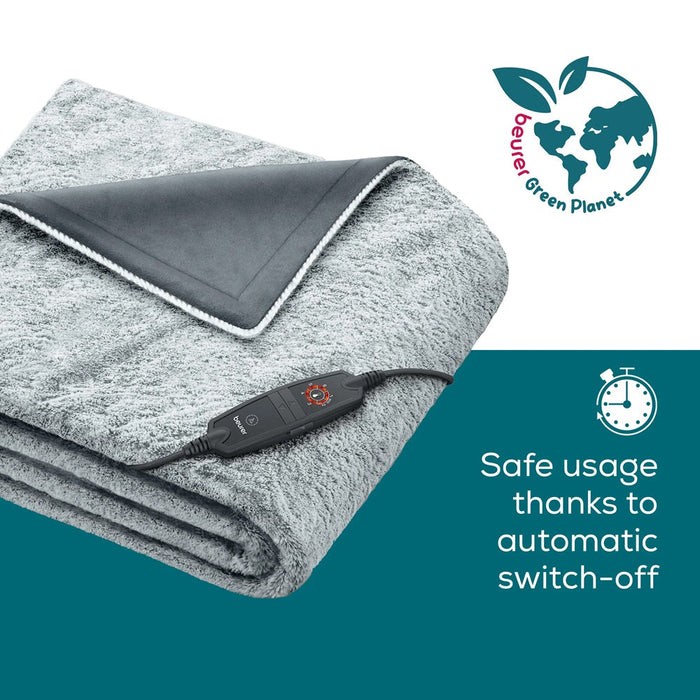 Beurer Electric Blanket: Cosy & Eco-Friendly Heated Throw HD 75 NORDIC GP in GREY 180 x 130cm