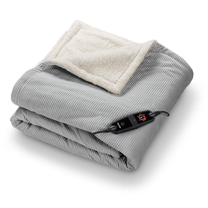 Beurer HD 81 GP Electric Blanket: Eco-Friendly Heated Throw. Corded Fabric. Light Grey 1.8x1.3m