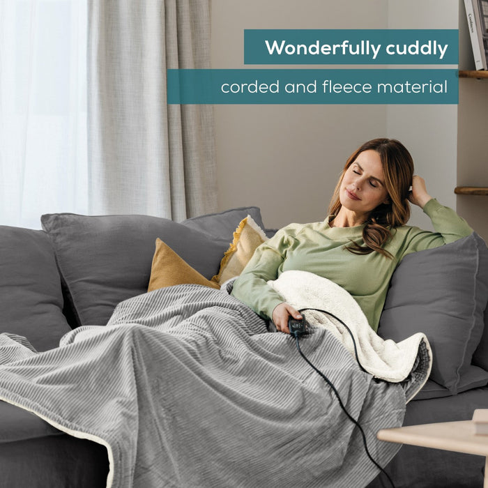 Beurer HD 81 GP Electric Blanket: Eco-Friendly Heated Throw. Corded Fabric. Light Grey 1.8x1.3m