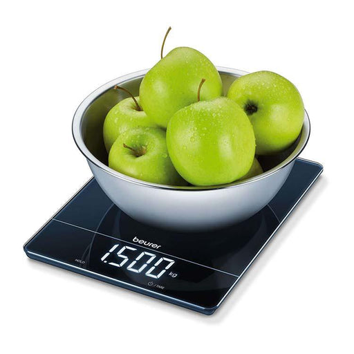 Beurer KS 34 Digital Glass Kitchen Scale: XL 15kg Weight Capacity. 1g Increments. Large LED Display