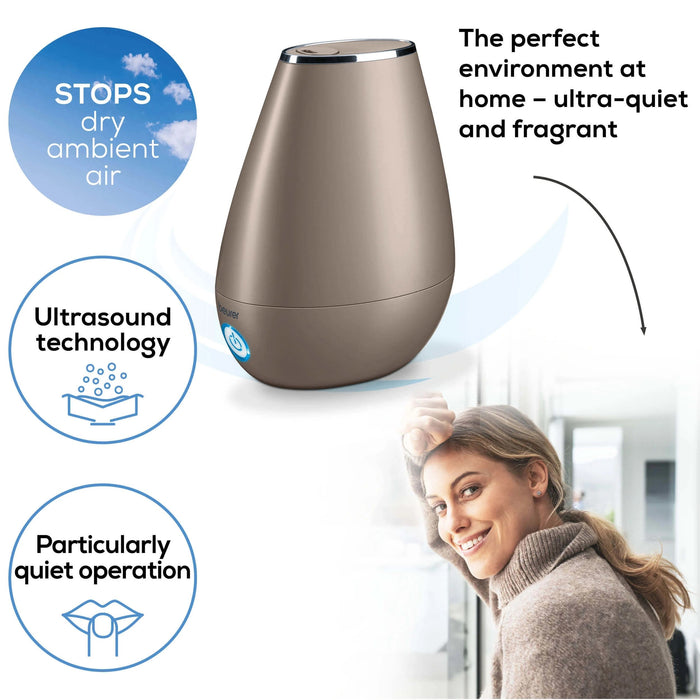 Beurer Germany LB 37: 2-in-1 Air Humidifier & Optional Aroma Diffuser for All Rooms Up To 20m2 - Toffee Colour