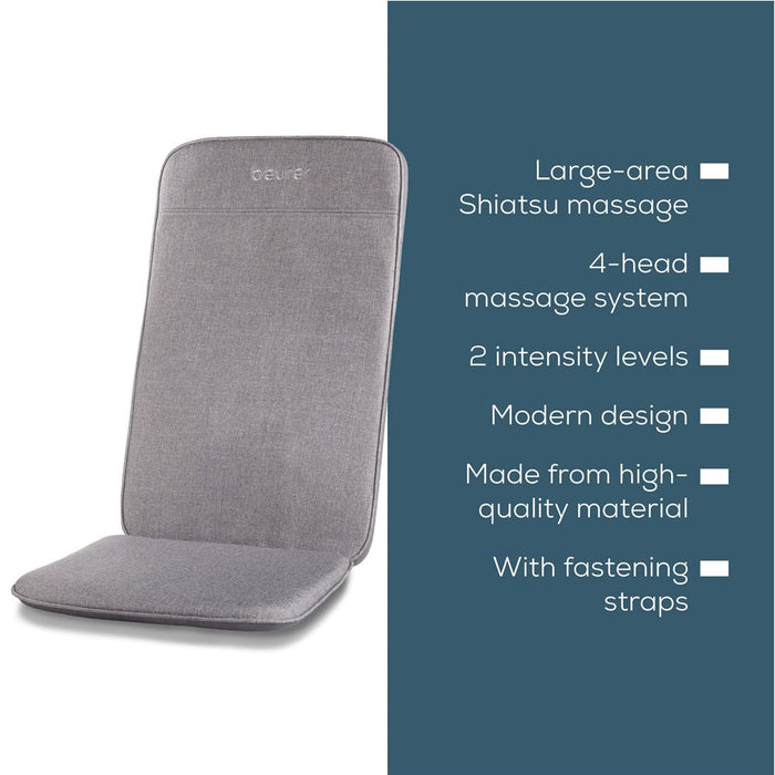 Beurer Massage Seat Cover: Full Back Shiatsu Massage, Easy-To-Use MG 202 Grey