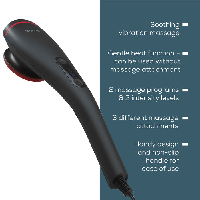 Beurer MG 24 Muscle Massager: Relaxing Vibration Massager with 3 Attachments & Optional Heat Function