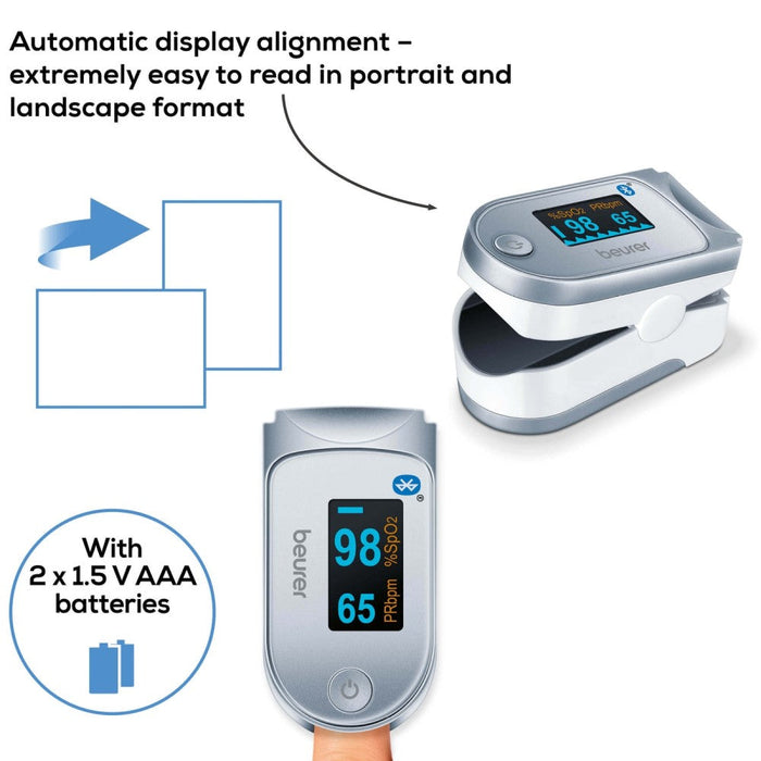 Beurer Germany PO 60 Pulse Oximeter with Bluetooth & App: Oxygen Saturation Level & Pulse